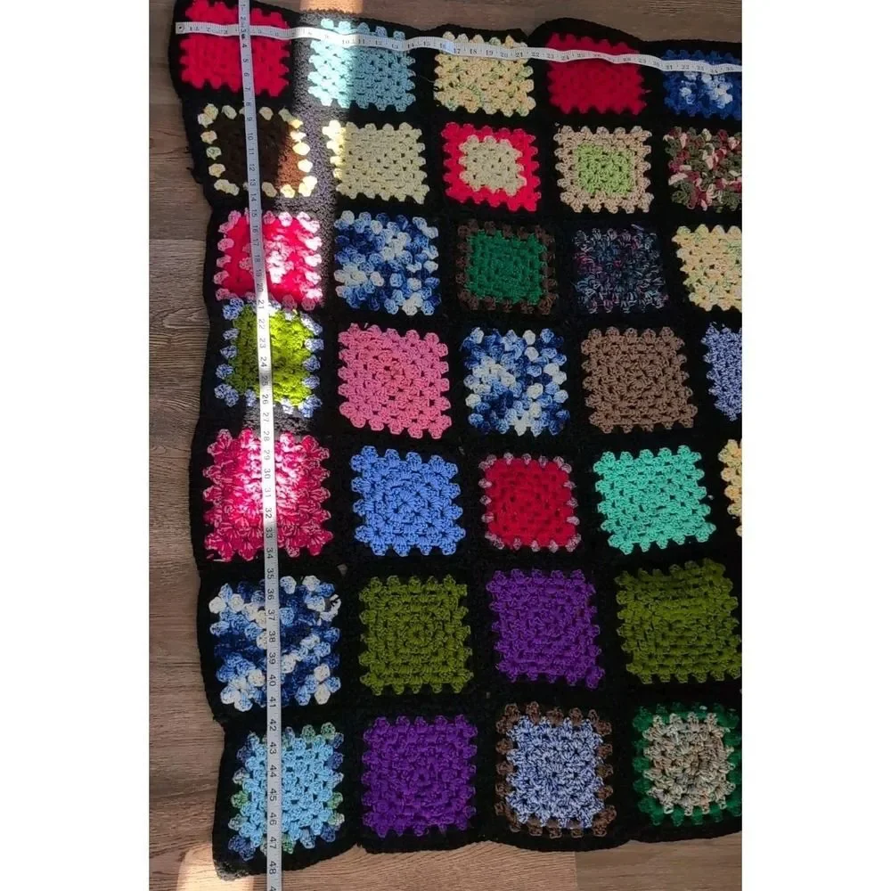 vintage granny square crochet AFGHAN throw blanket decor boho chic 44