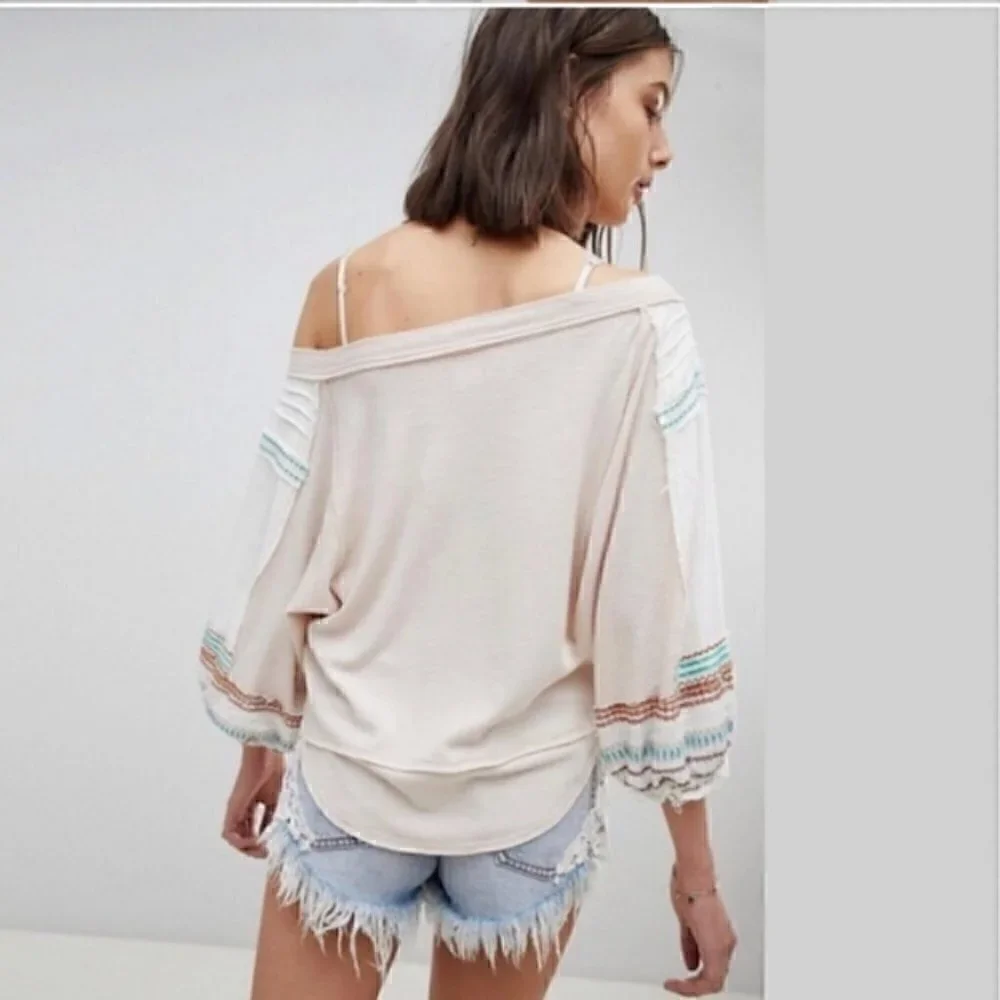 Free People Bubble Tee Embroidered Thermal Top
