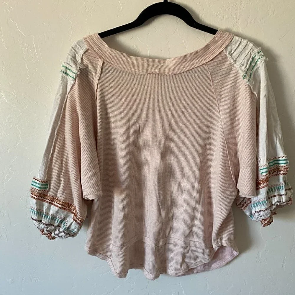 Free People Bubble Tee Embroidered Thermal Top