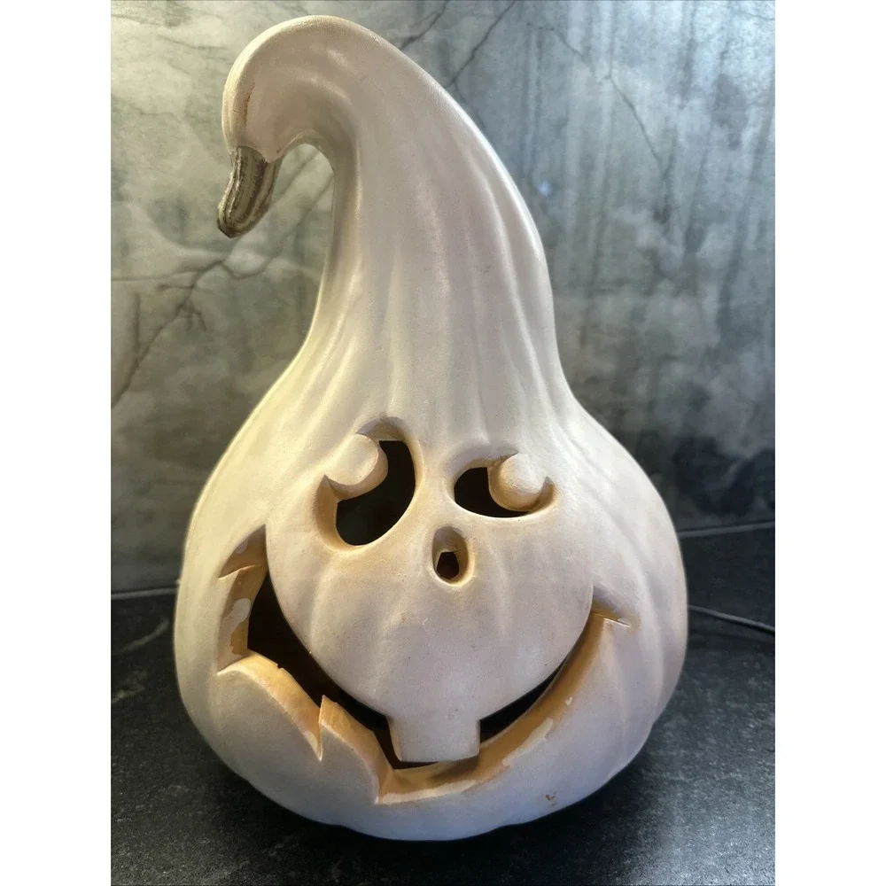 gemmy‎ gourd Foam blow mold white jack o'lantern pumpkin goofy face 13