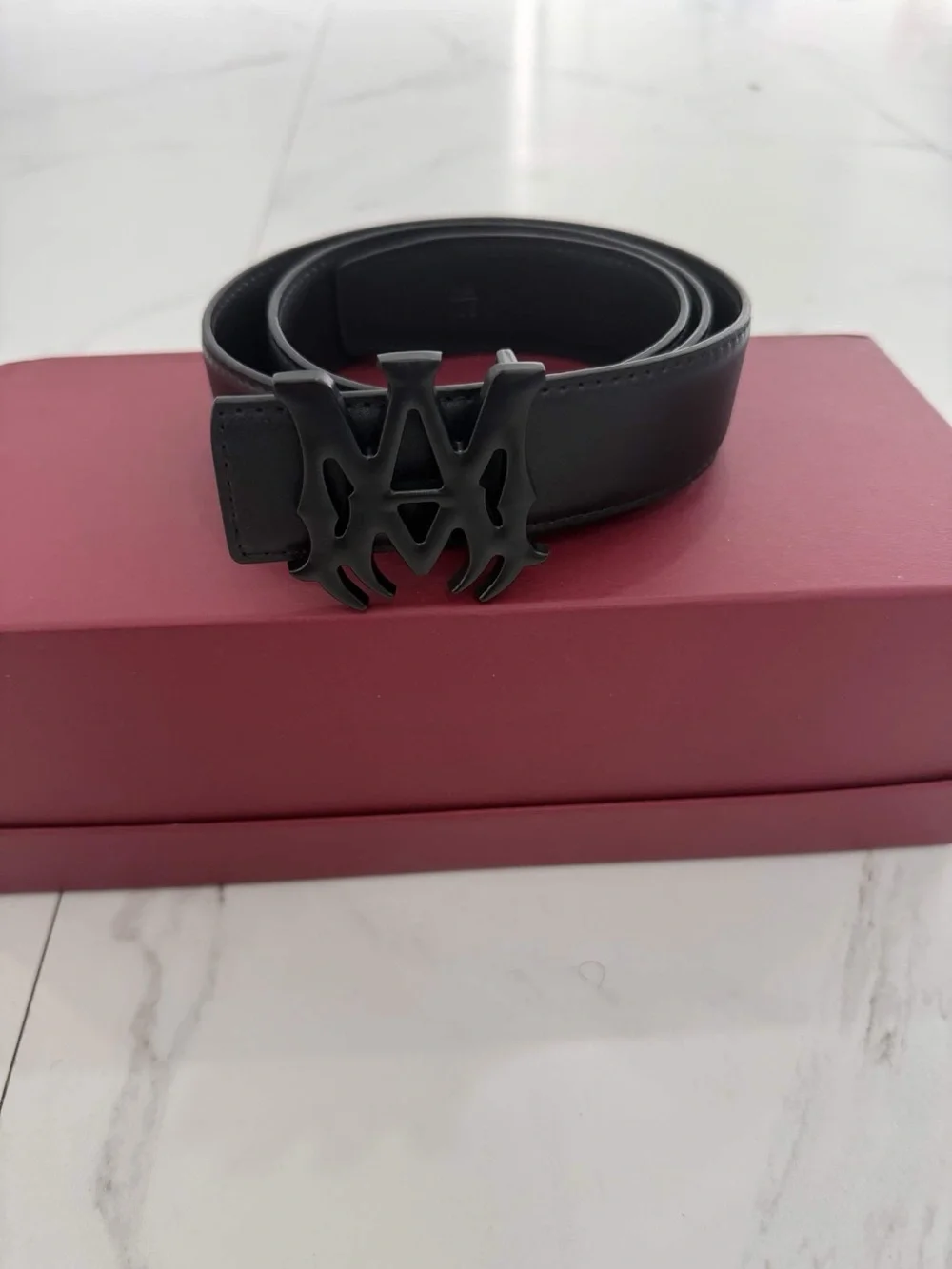 Amiri MA Logo Silver Belt Vegan Leather Size 32