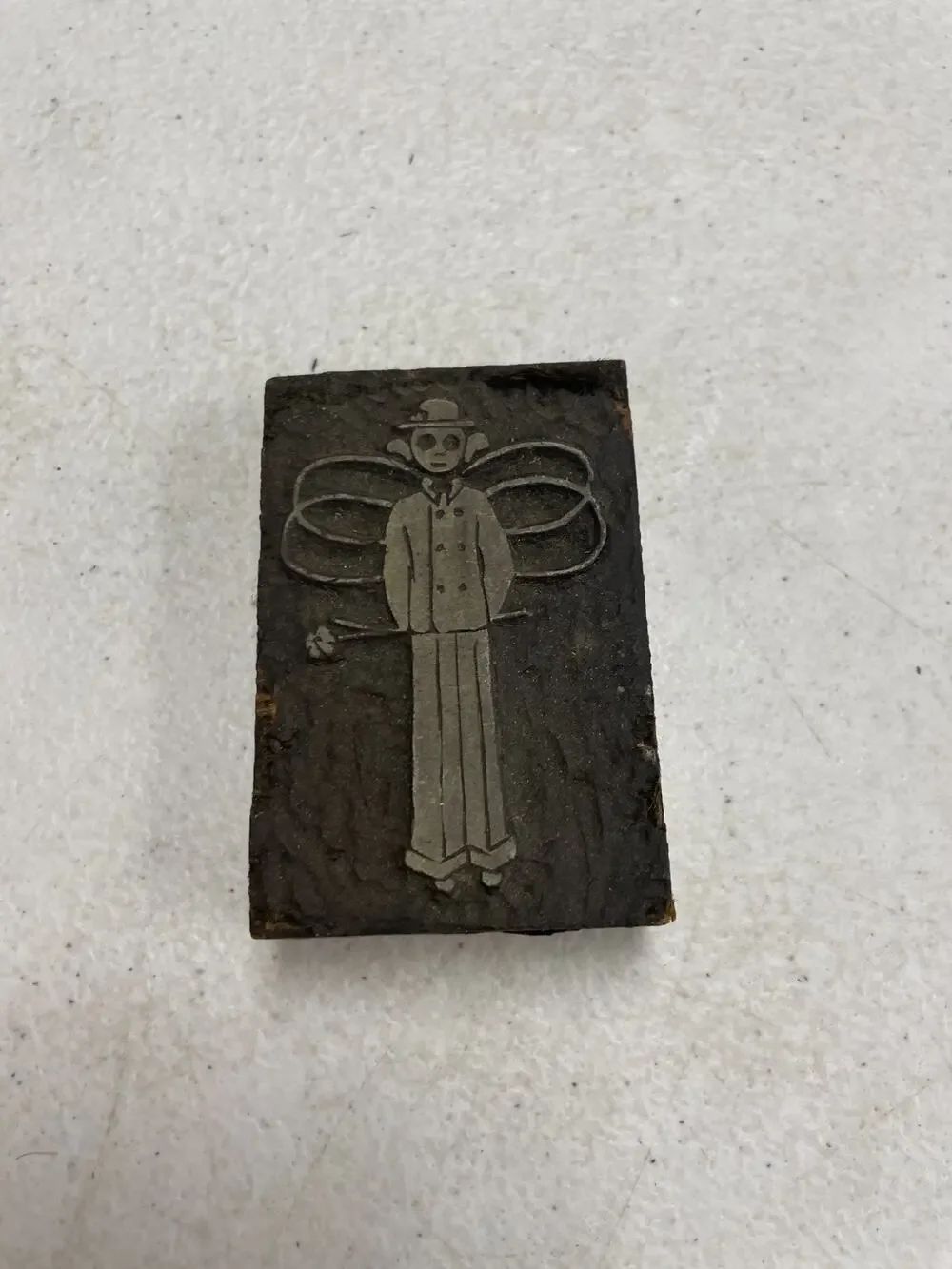 Vintage Letterpress Block Printing Plate Whimsical Angel Figure Wood Mounted