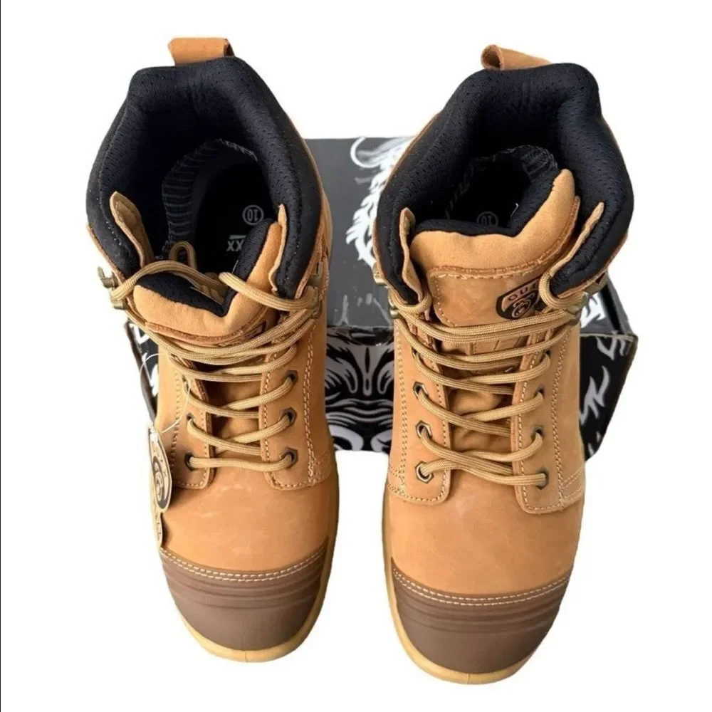 OUXX Men's 10 Wide Steel Toe Work Boots Tan Leather ASTM F2413-18 NEW