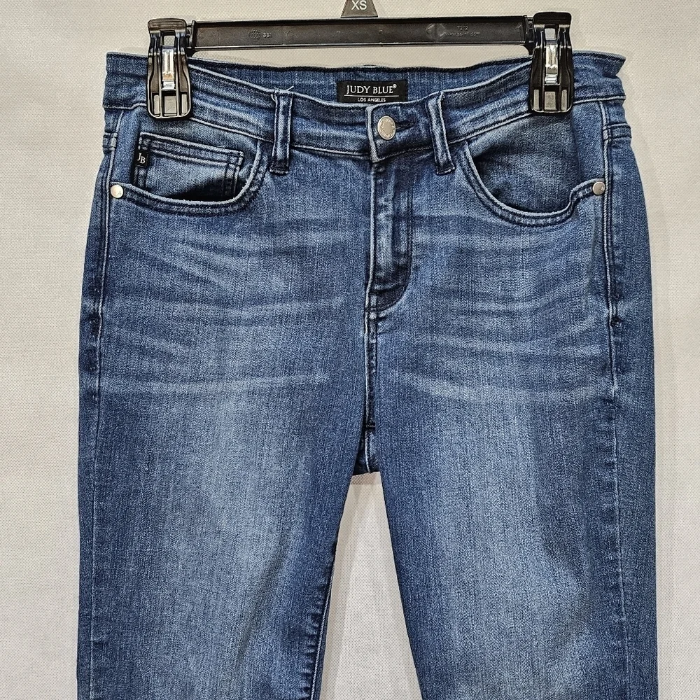 Judy Blue Skinny Fit Raw Edge Fringe Hem Blue Denim Jeans Size 9/29
