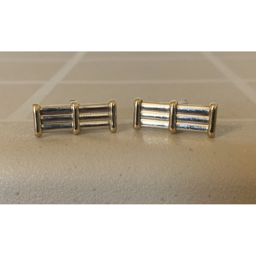 Tiffany & Co. 14K Gold & Sterling Column T-Back Cufflinks Gift Vintage