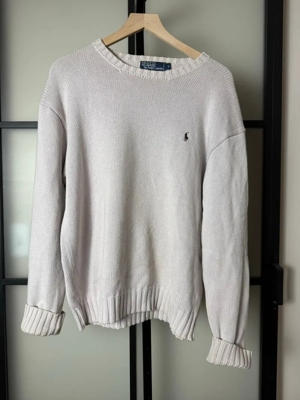 Vintage Polo Ralph Lauren Knit Sweater Size Large in Light Gray