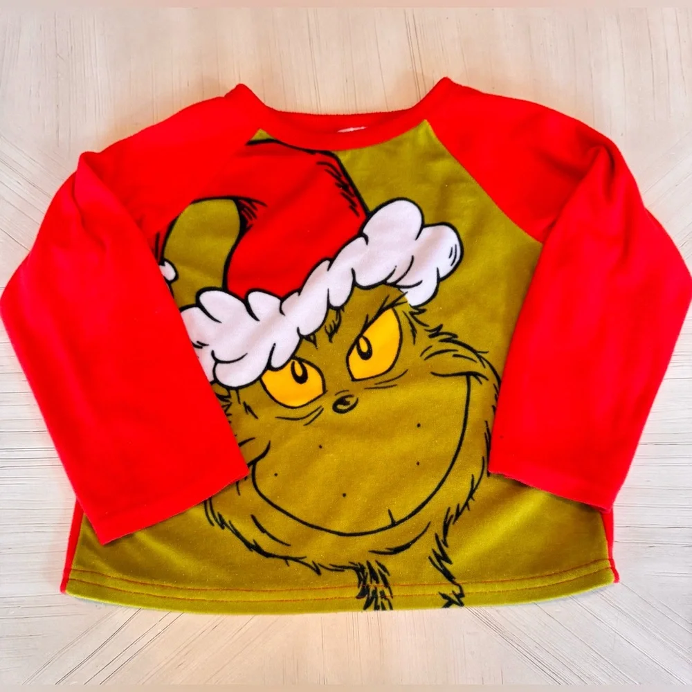 Kids The Grinch Santa Hat 2-Piece Fleece Pajama Set – Size 5T
