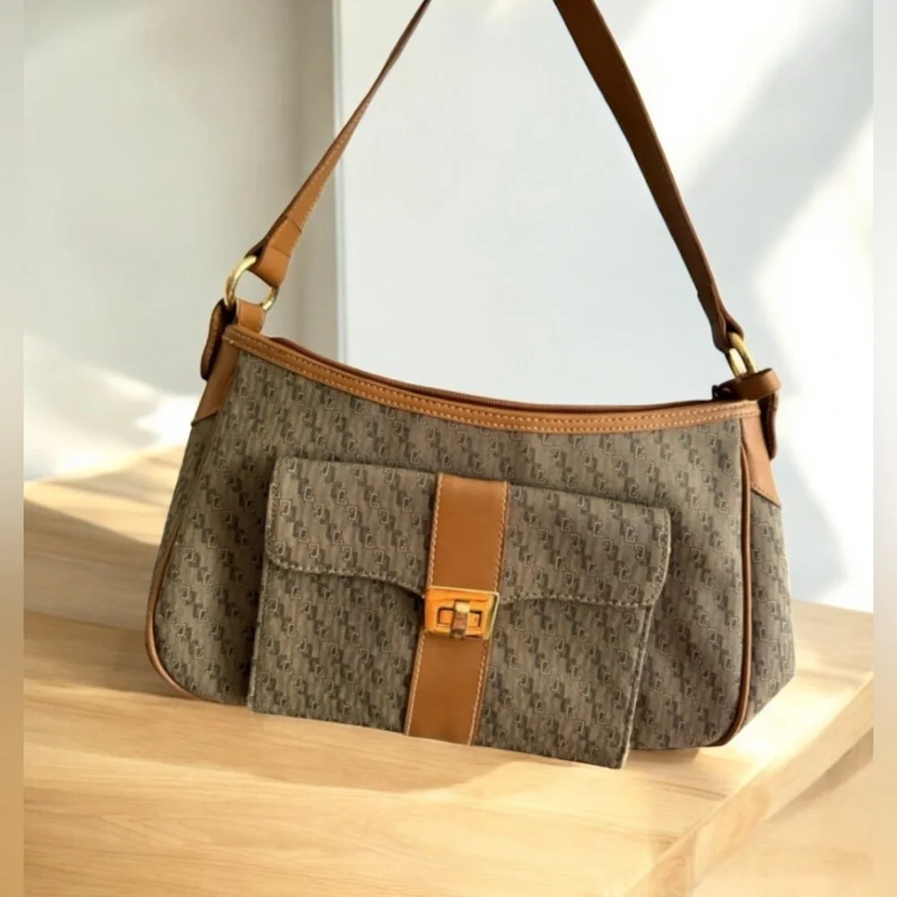 Y2k American Leather Brown Monogram Shoulder Bag