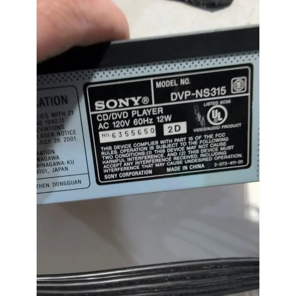 Sony DVP-NS315 CD/DVD Player with Dolby Digital CD MP3 Playback No Remote