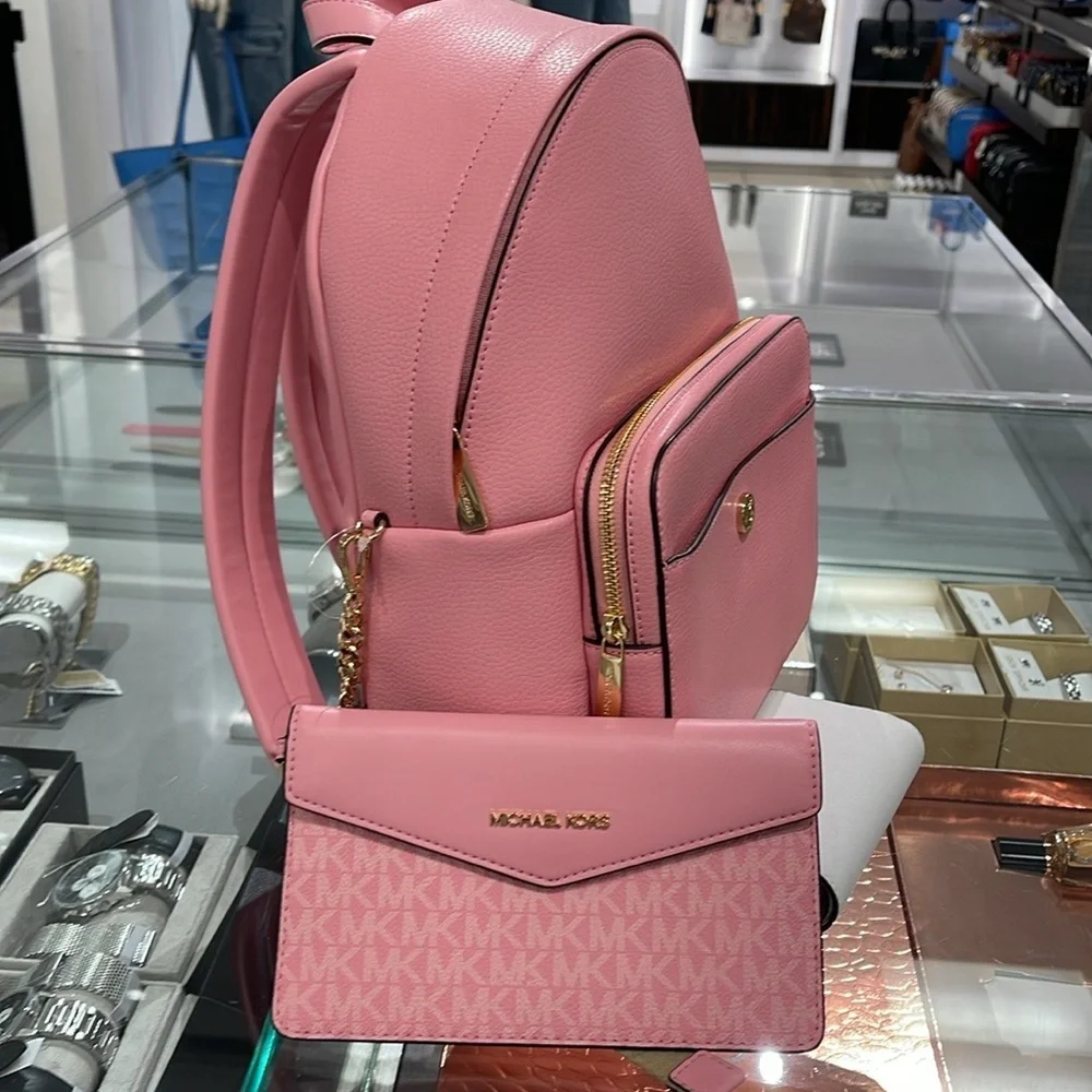 MICHAEL KORS Maisie Medium Pebbled Leather 2-in-1 Backpack Carnation NWT