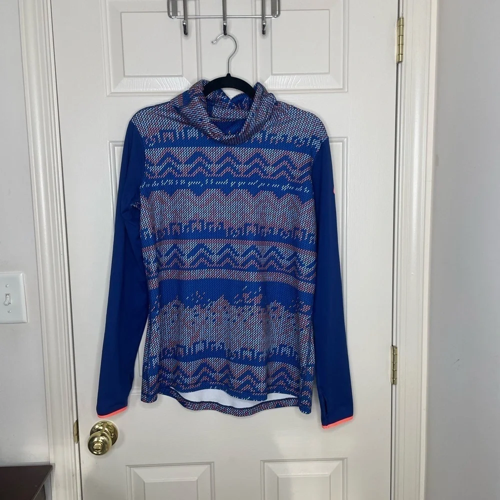 Nike Pro Dri-Fit blue & orange knit graphic cowl neck sweatshirt | XL
