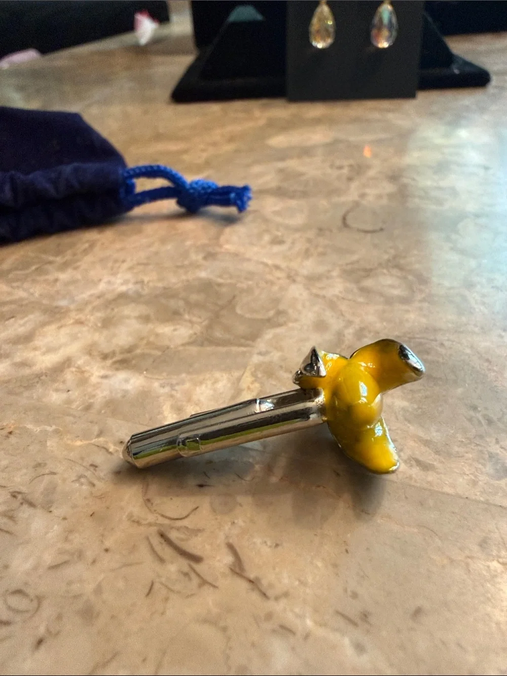 Unusual NWOT peeling banana, cufflinks silver tone with yellow enamel
