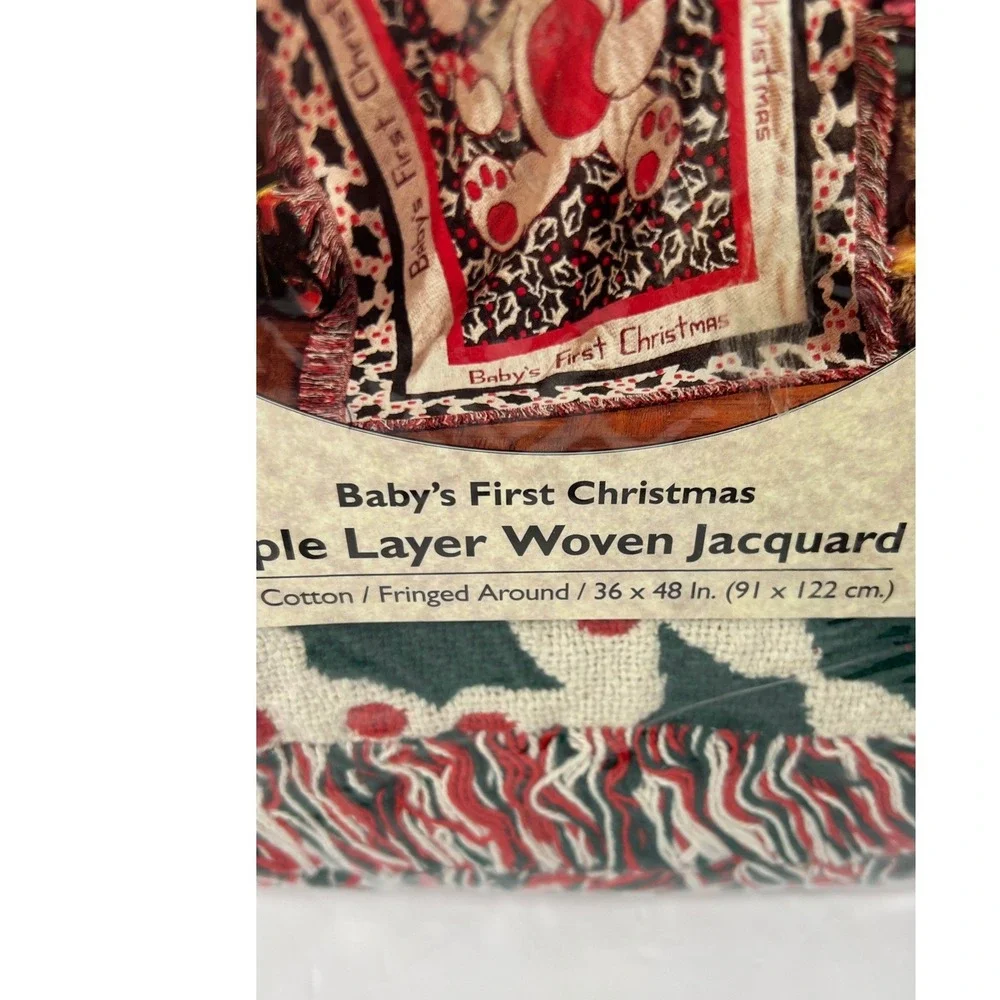 Beacon Baby Blanket 36x48 Red Green NEW First Christmas Woven Jacquard Throw
