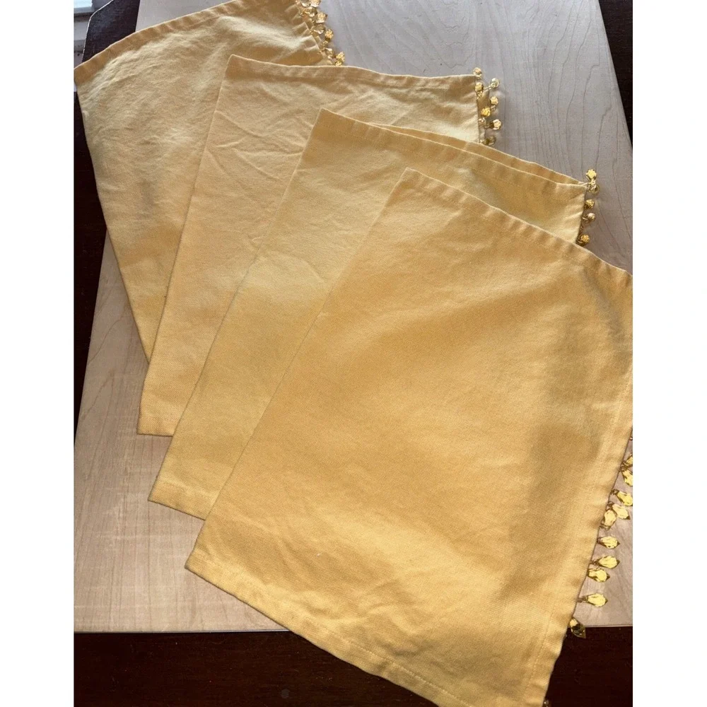 Pottery Barn LOT of 4 Napkins Gold Beaded 14