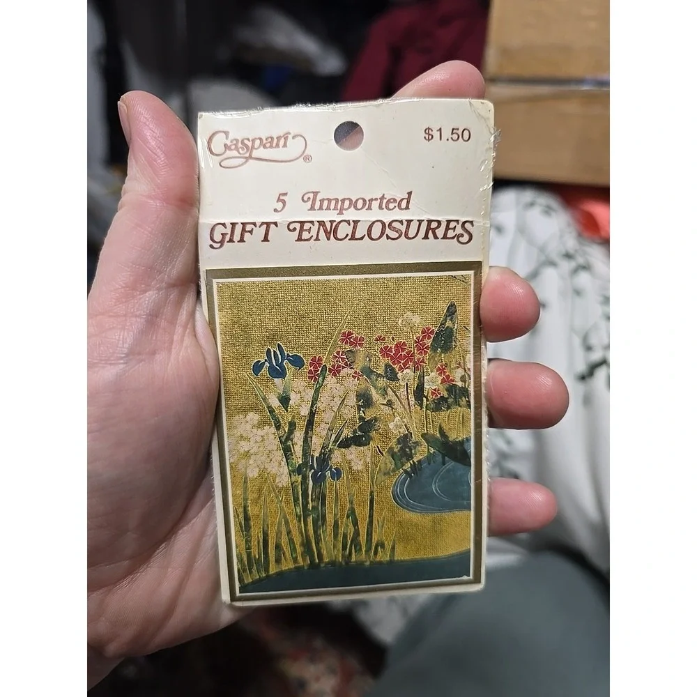 Vintage Caspari Pack of 5 Gift Enclosures Card With Envelopes Flowers & A Brook