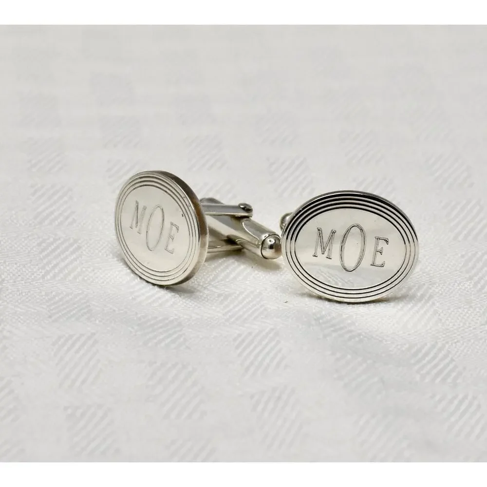 Tiffany & Co Oval 925 Sterling Silver Engine-turned Monogram 