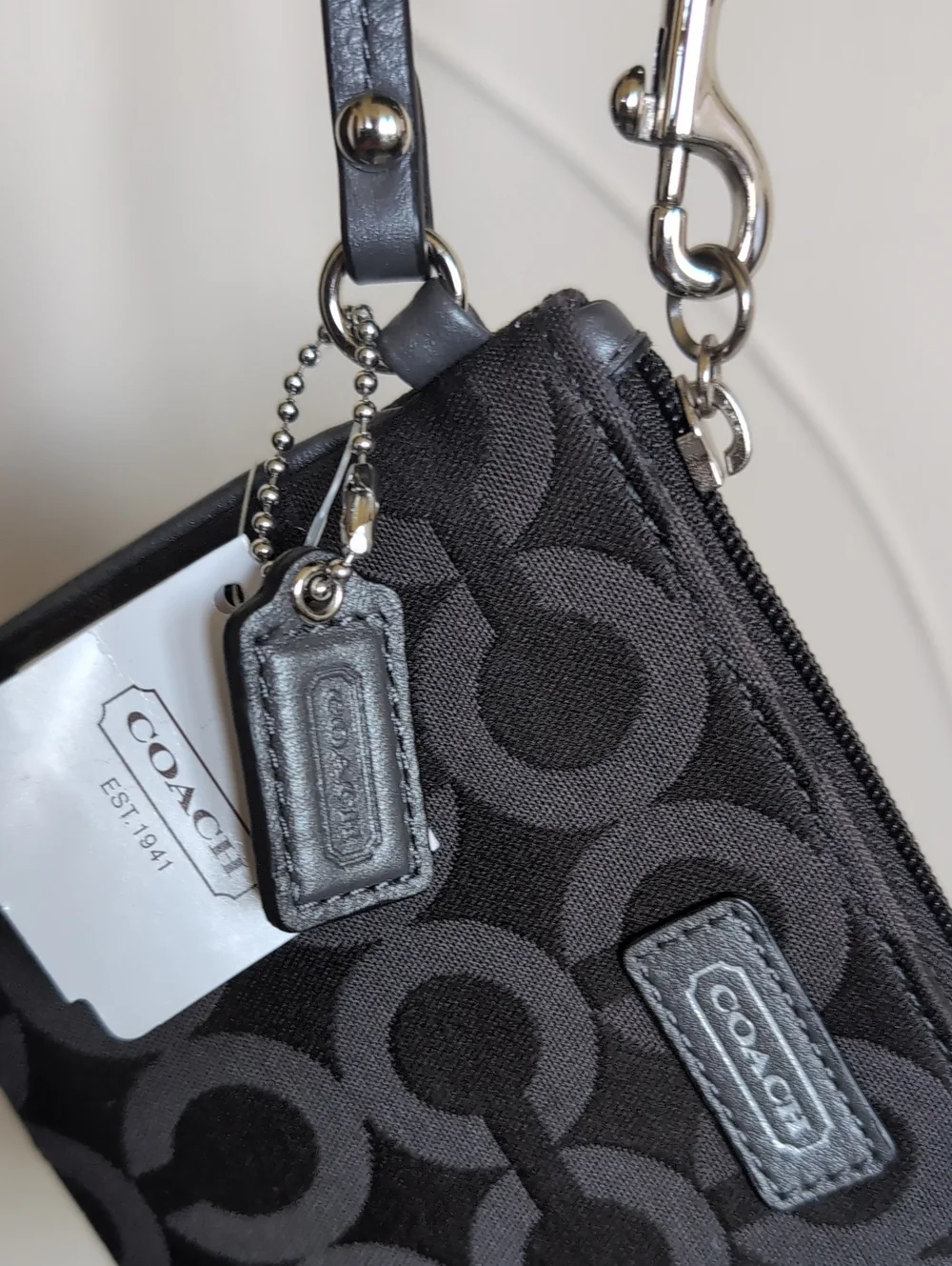 Gray Coach Signature Zip Wristlet With Iconic C Fabric And Coach Leather NWT