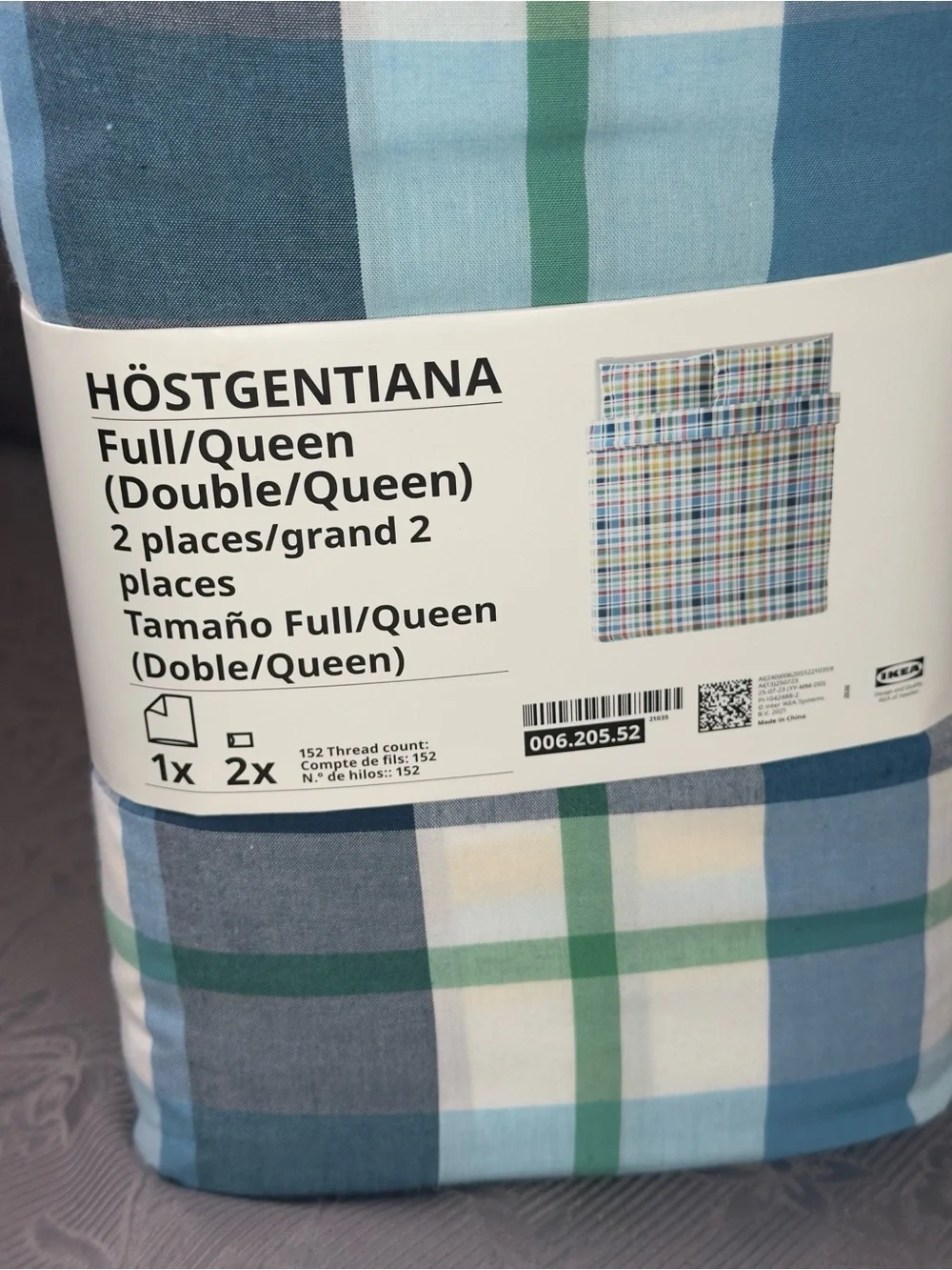 Ikea HOSTGENTIANA Full/Queen Duvet Cover w/ Pillowcases Bed Set Multicolor/Check