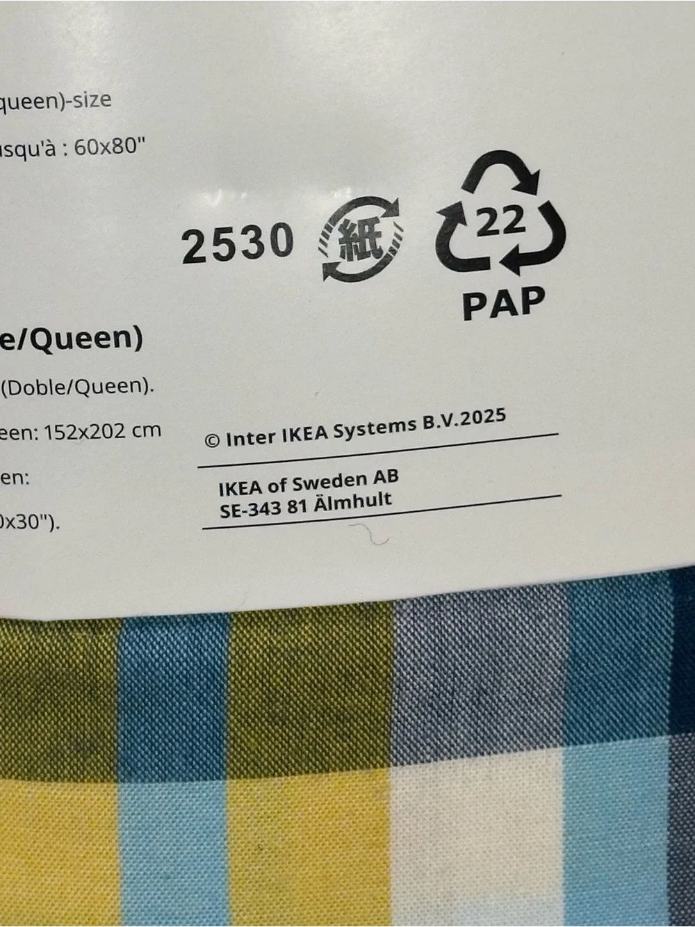 Ikea HOSTGENTIANA Full/Queen Duvet Cover w/ Pillowcases Bed Set Multicolor/Check