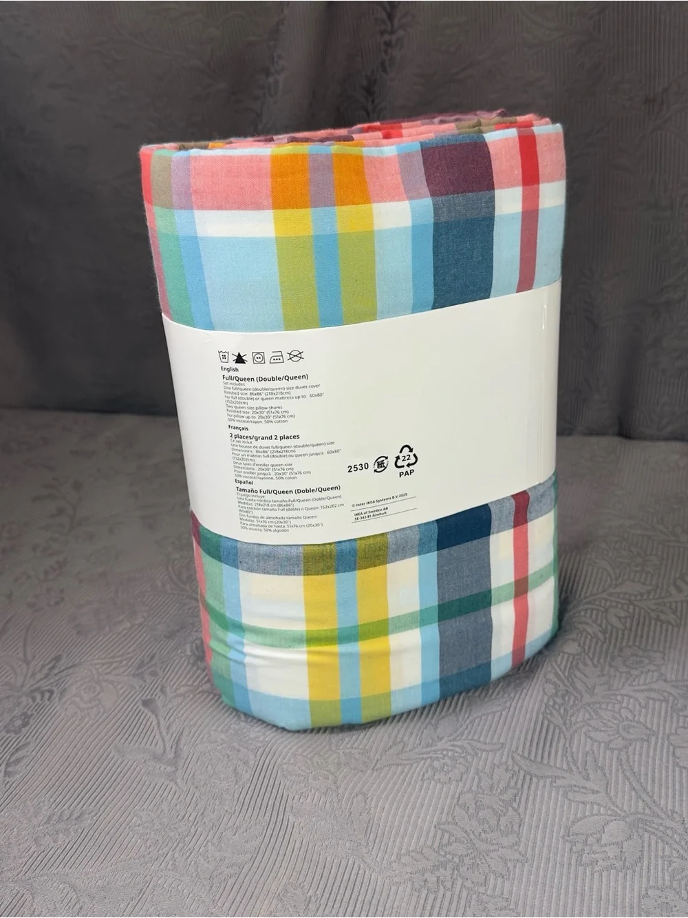 Ikea HOSTGENTIANA Full/Queen Duvet Cover w/ Pillowcases Bed Set Multicolor/Check
