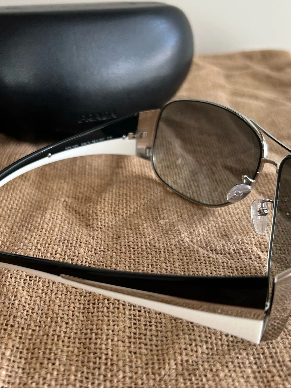 Prada Silver Framed Aviator Sunglasses with Gray Lenses SPR 85G64*14 6BA-3M1 115