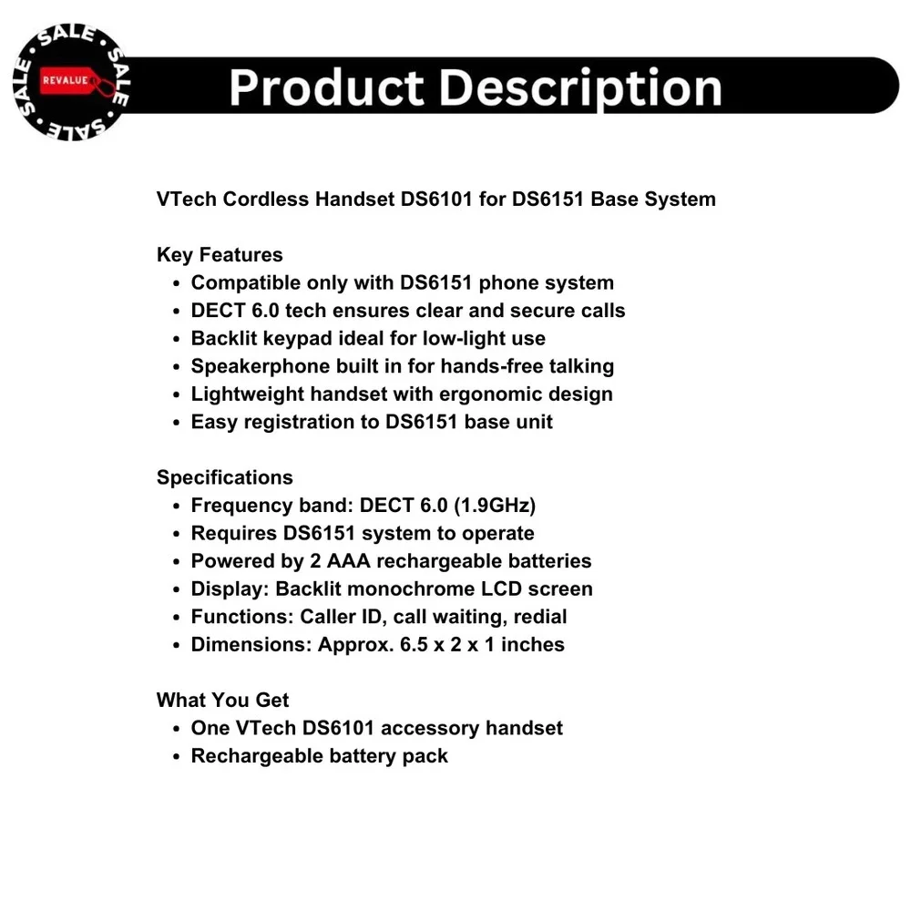 VTech Cordless Handset DS6101 for DS6151 Base System‎