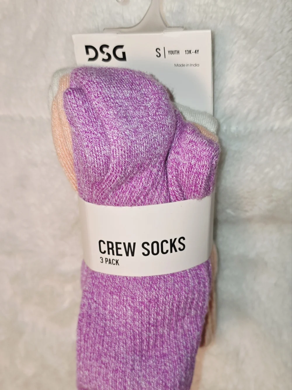 DSG Girls Purple, Peach & White Crew Socks 3-Pack (SOC56)