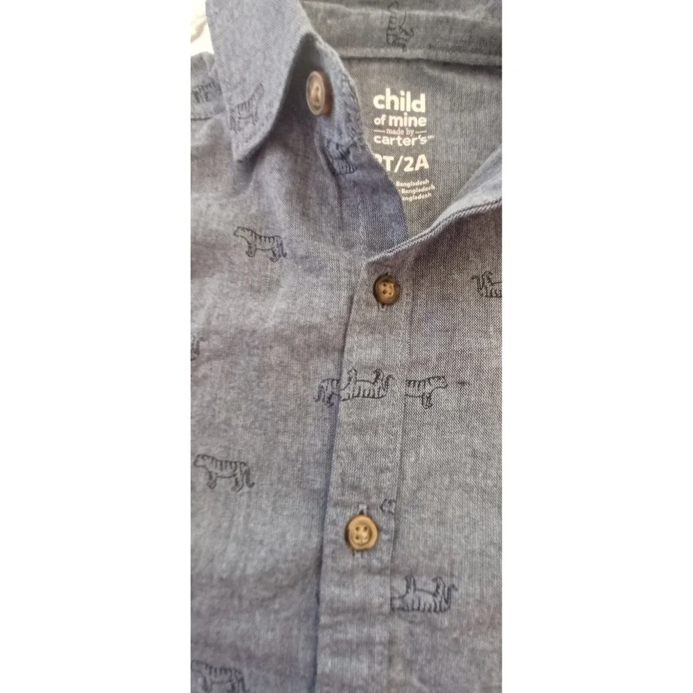 Carters Child of Mine Boy 2T‎ Shirt Button Down NWT Tiger Print Chambray Preppy