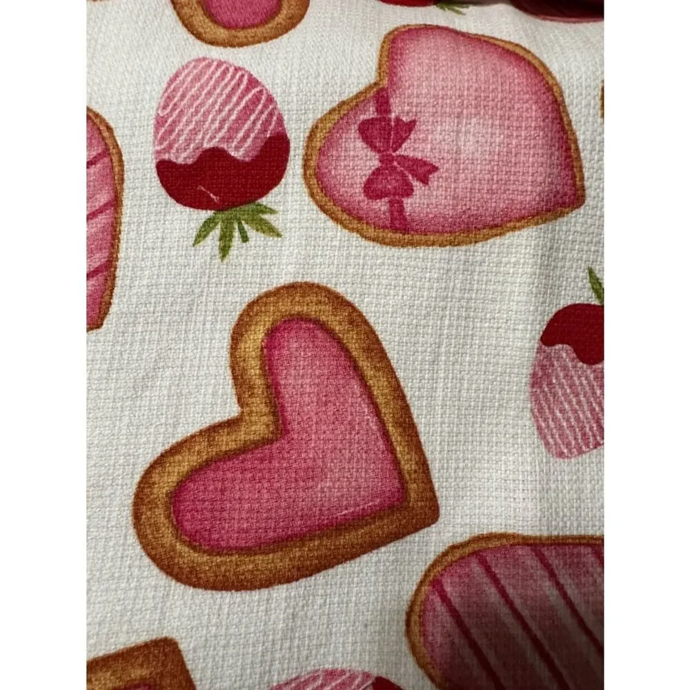 Valentine’s Day White Red Pink Tan Cookies Hearts Berries Cotton Tea Towels
