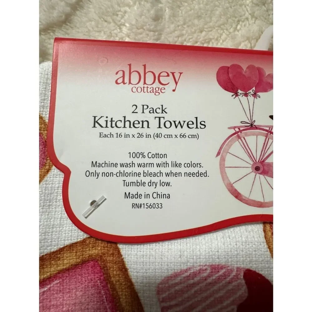 Valentine’s Day White Red Pink Tan Cookies Hearts Berries Cotton Tea Towels