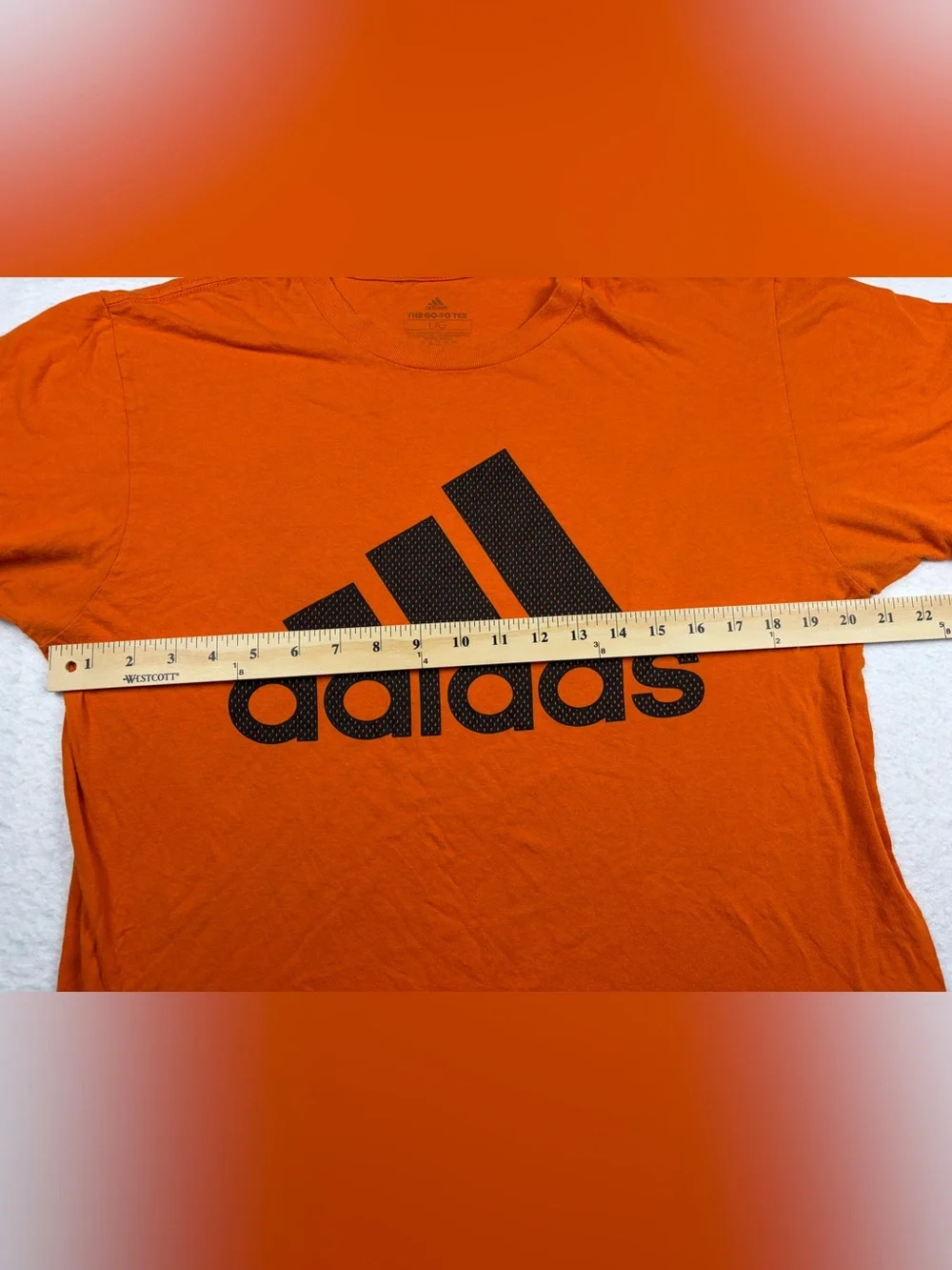 Adidas T-Shirt Orange Big Spellout Logo Gym Workout Athleisure VTG Style L