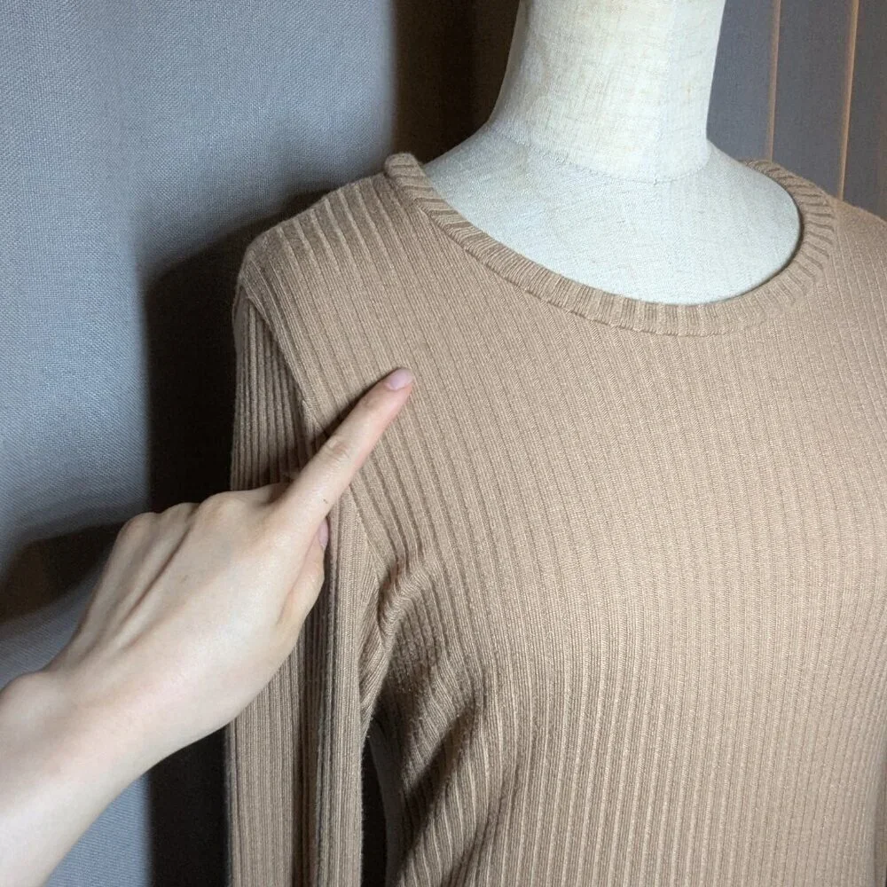Reformation Wednesday Dress Midi Camel Tan Ribbed Long Sleeve Stretch Large