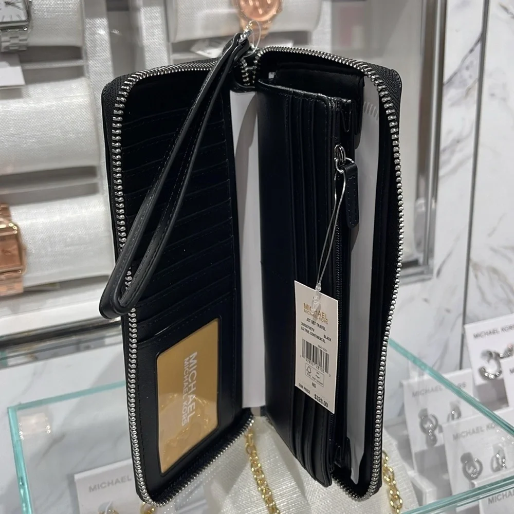 MICHAEL KORS Continental Wristlet Phone Case Wallet Black NWT