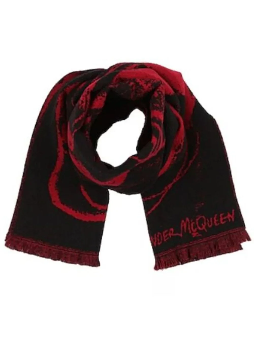 Alexander McQueen Wool Scarf Black Red