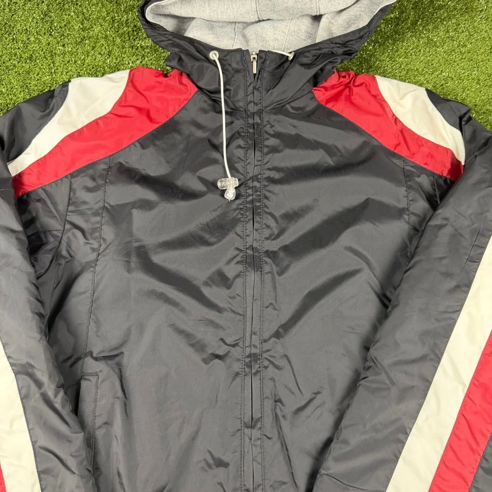 Weather Tamer Mens Hooded Windbreaker Jacket Black Red White Colorblock Size M