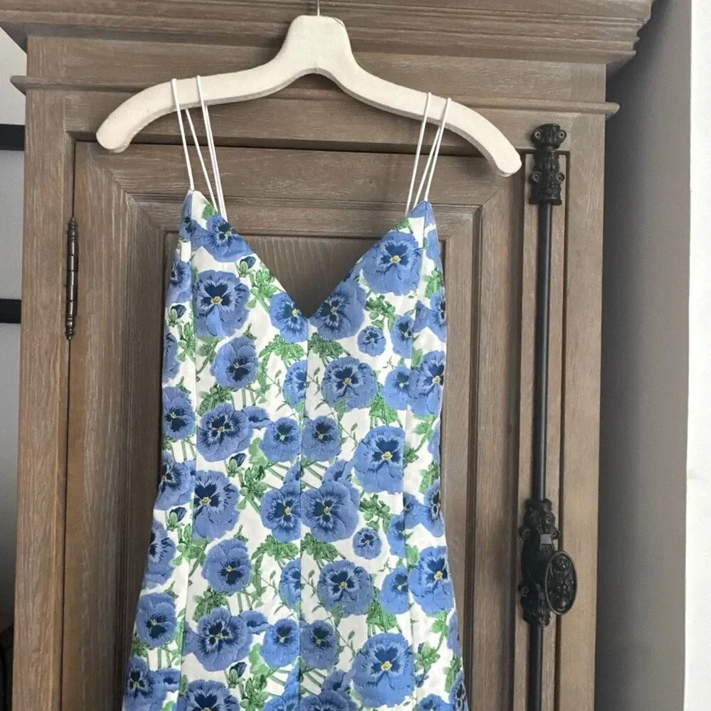 Alice and Olivia Sun Dress Tayla Perfect Pansy Blue Mini Dress size 10 NWT