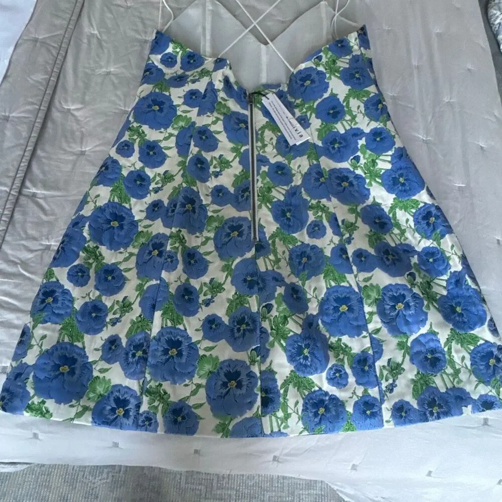 Alice and Olivia Sun Dress Tayla Perfect Pansy Blue Mini Dress size 10 NWT