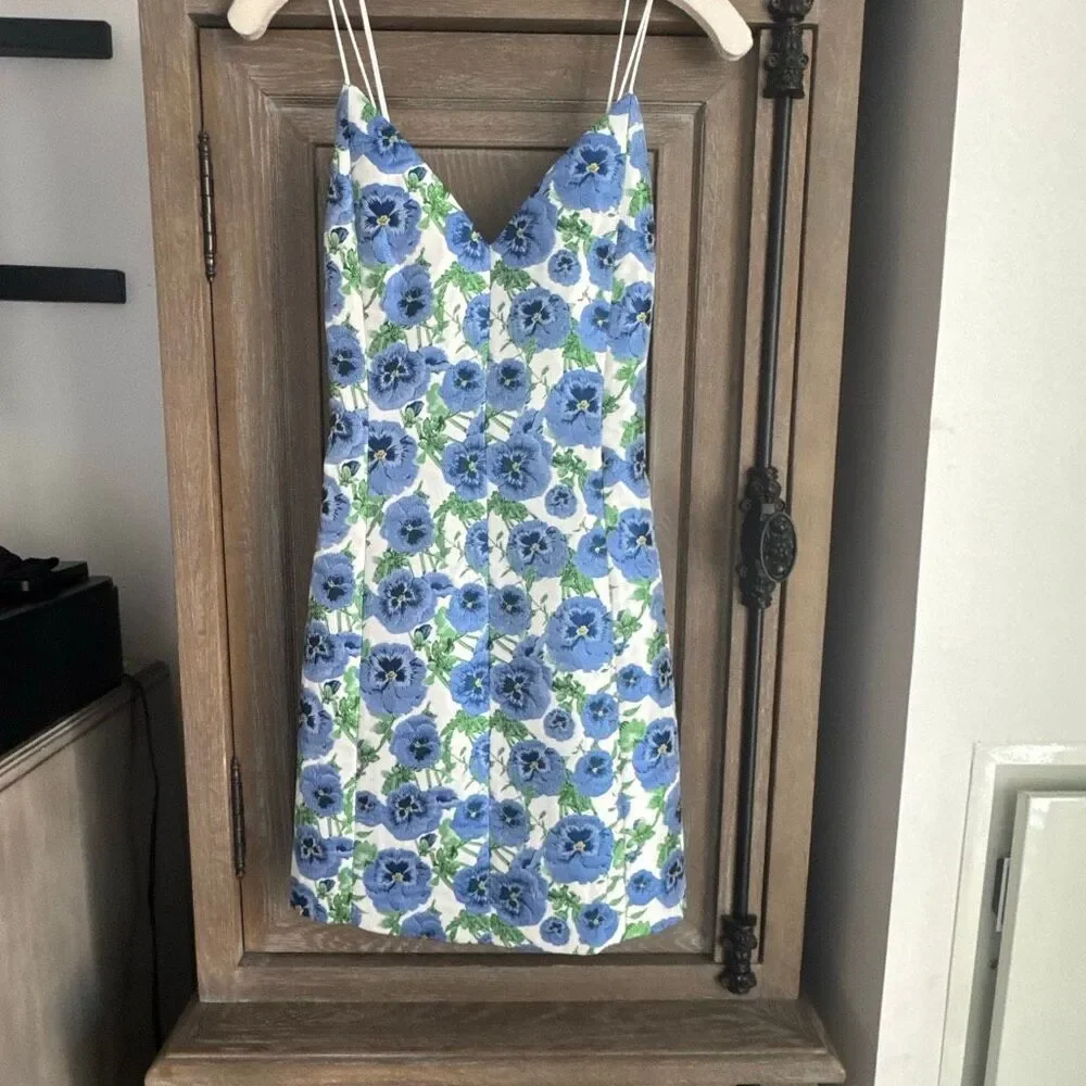 Alice and Olivia Sun Dress Tayla Perfect Pansy Blue Mini Dress size 10 NWT