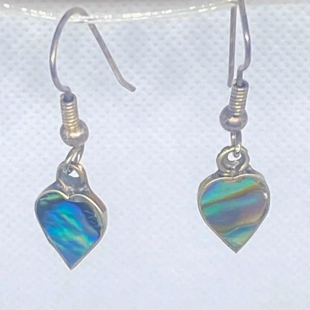 Vintage Alpaca Mexico Abalone Inlay Heart Earrings