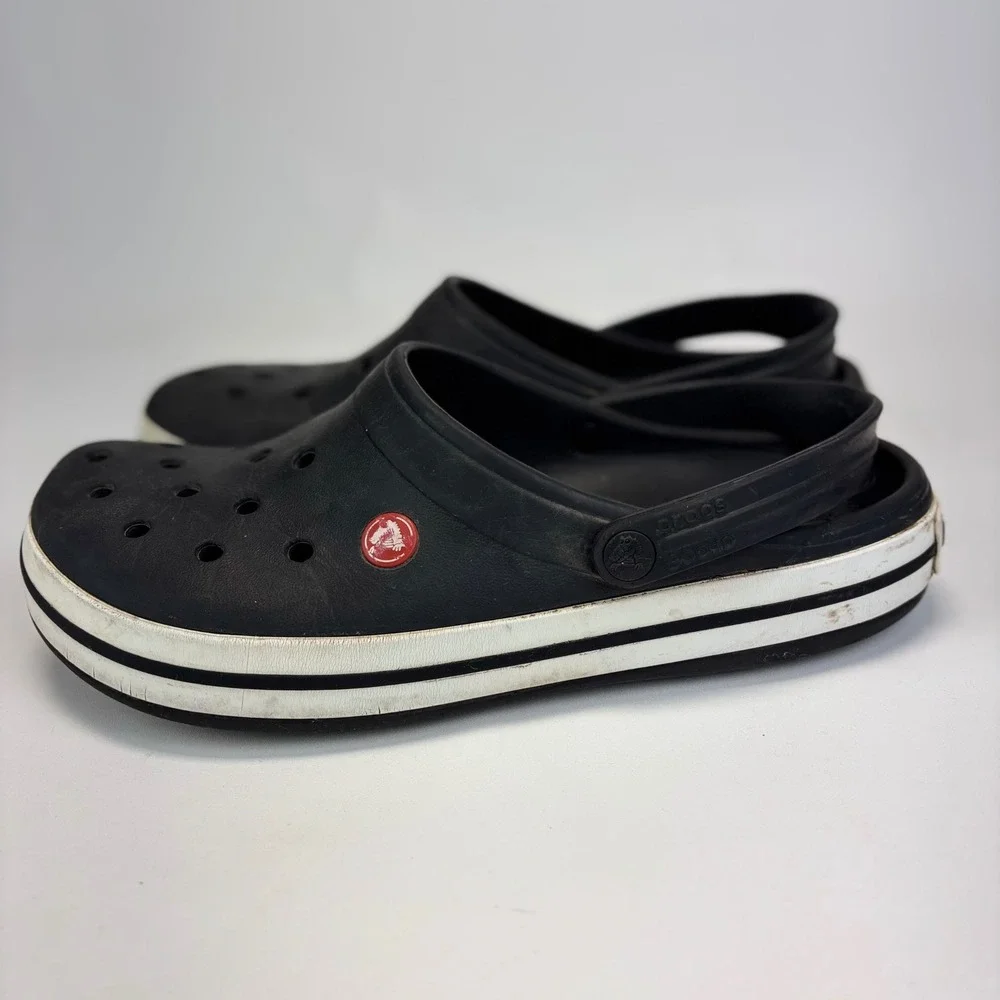 Crocs Crocband Clog Men 10 Women 12 Black White Stripe Slip On Comfort Sandal