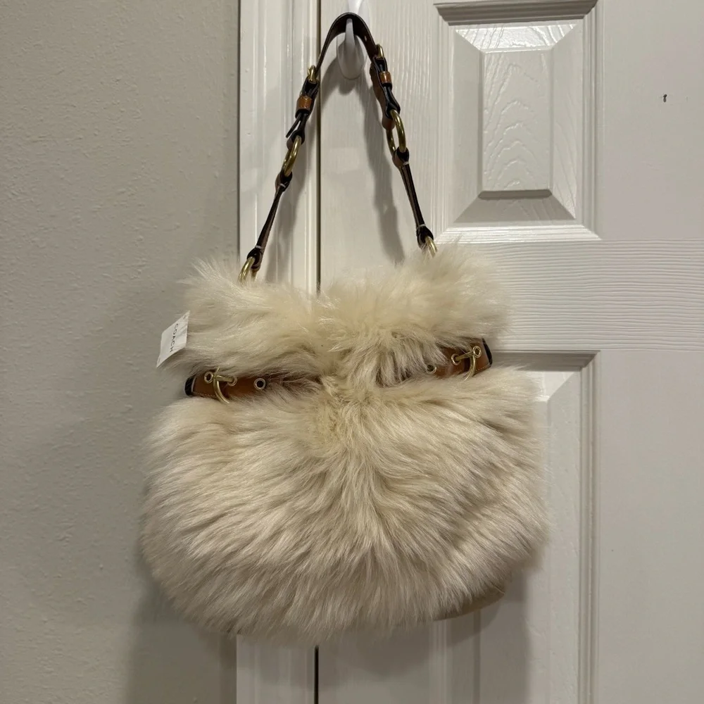 RARE COACH Lamb Shearling Suede Shoulder Bag 3575 Vintage Y2K  Boho Grunge NWT