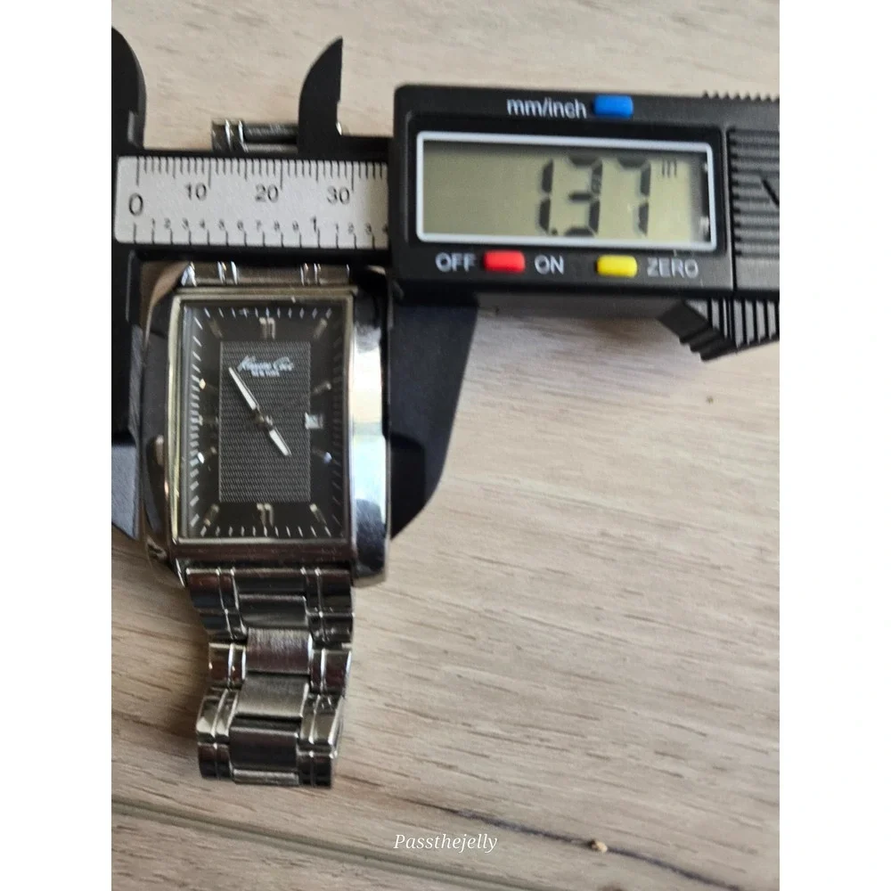 Kenneth Cole Watch Mens Rectangular Tank Date Steel Bracelet Quartz vtg
