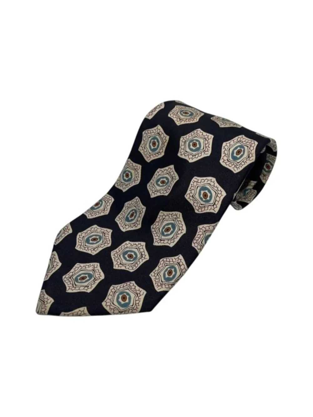 Christian Dior Monsieur Vintage Silk Tie Black Beige Teal Necktie Made in USA