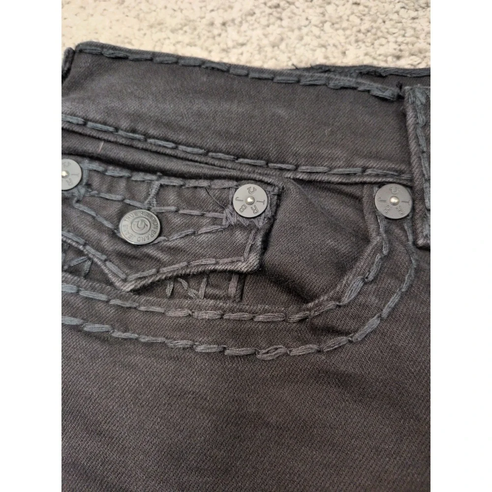 True Religion Ricky Relaxed Straight Black Jeans Mens 44 Thick Stitch Streetwear