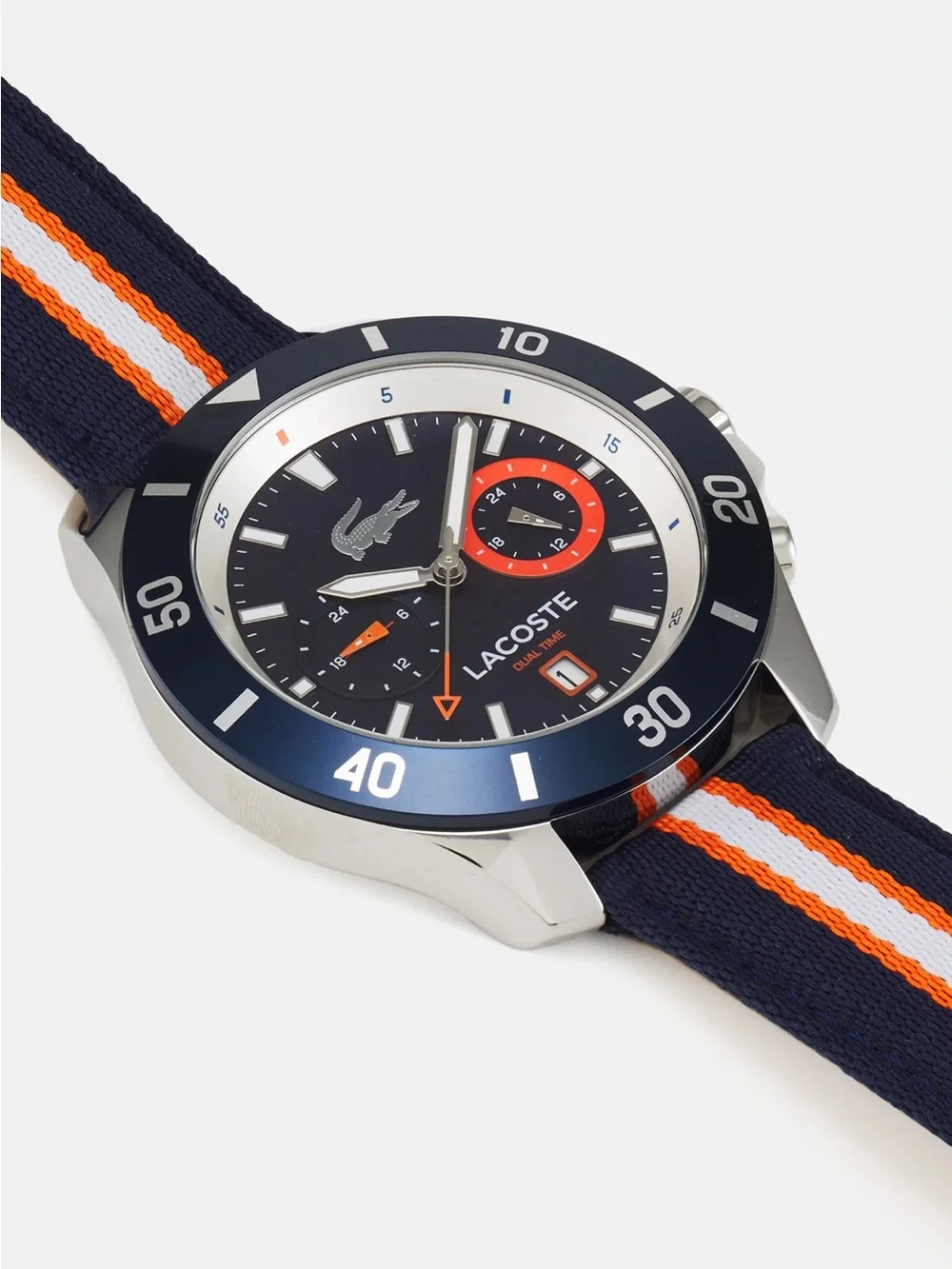 Blue Lacoste Blue and Orange Sport Chronograph Watch