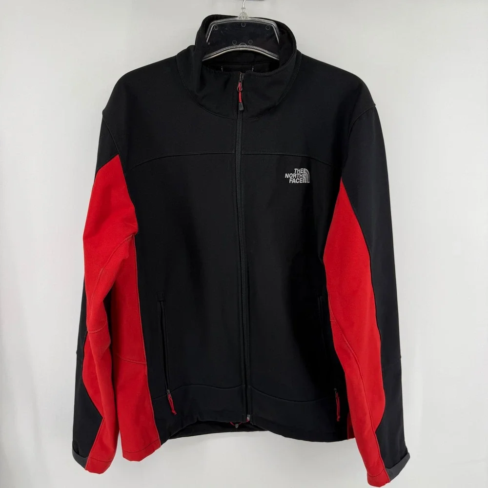 The North Face Men's Large Black Red Softshell Jacket Fleece Lined Heavyweight