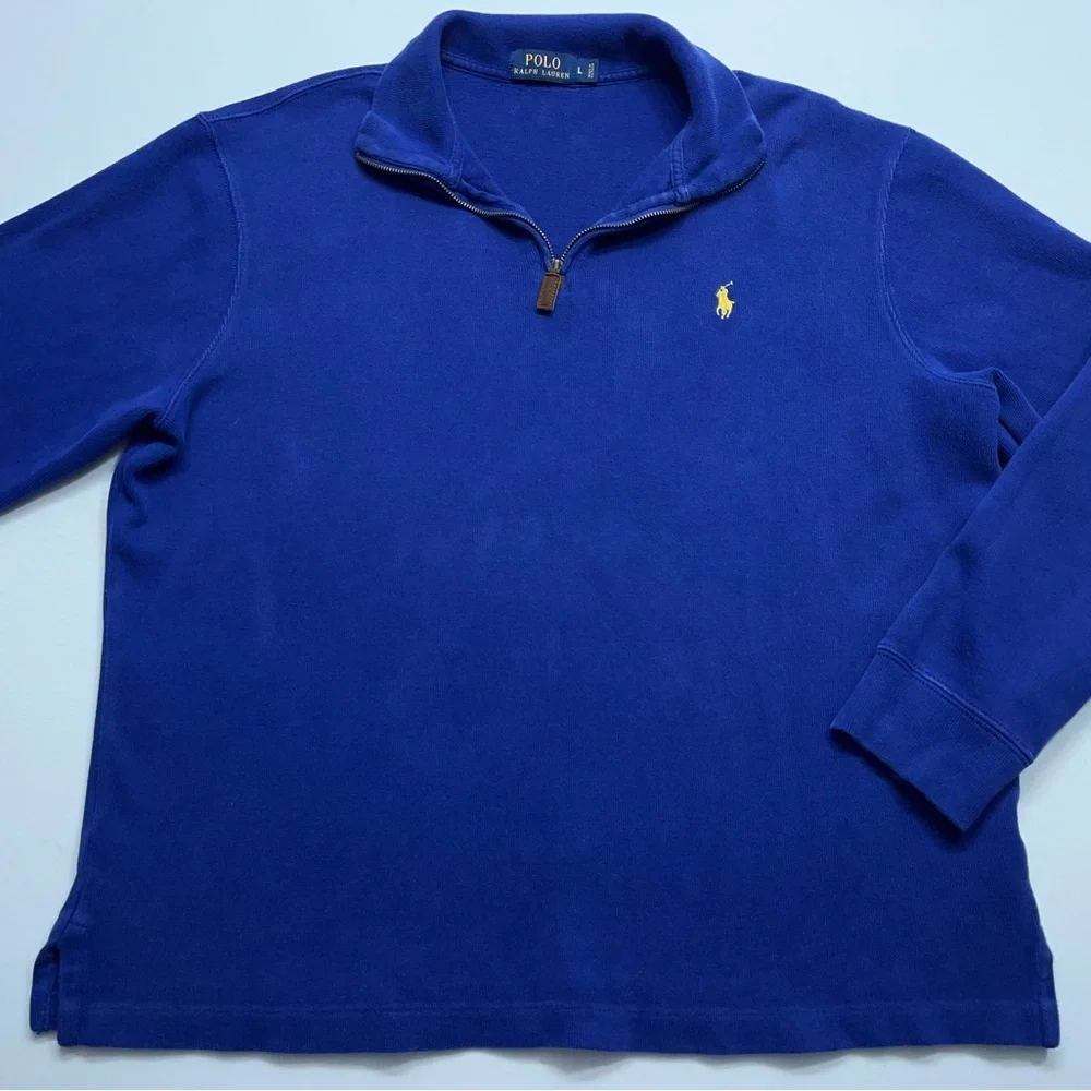 Polo Ralph Lauren 1/4 Zip Sweater Mens Size Large Blue Pony Logo Cotton Designer