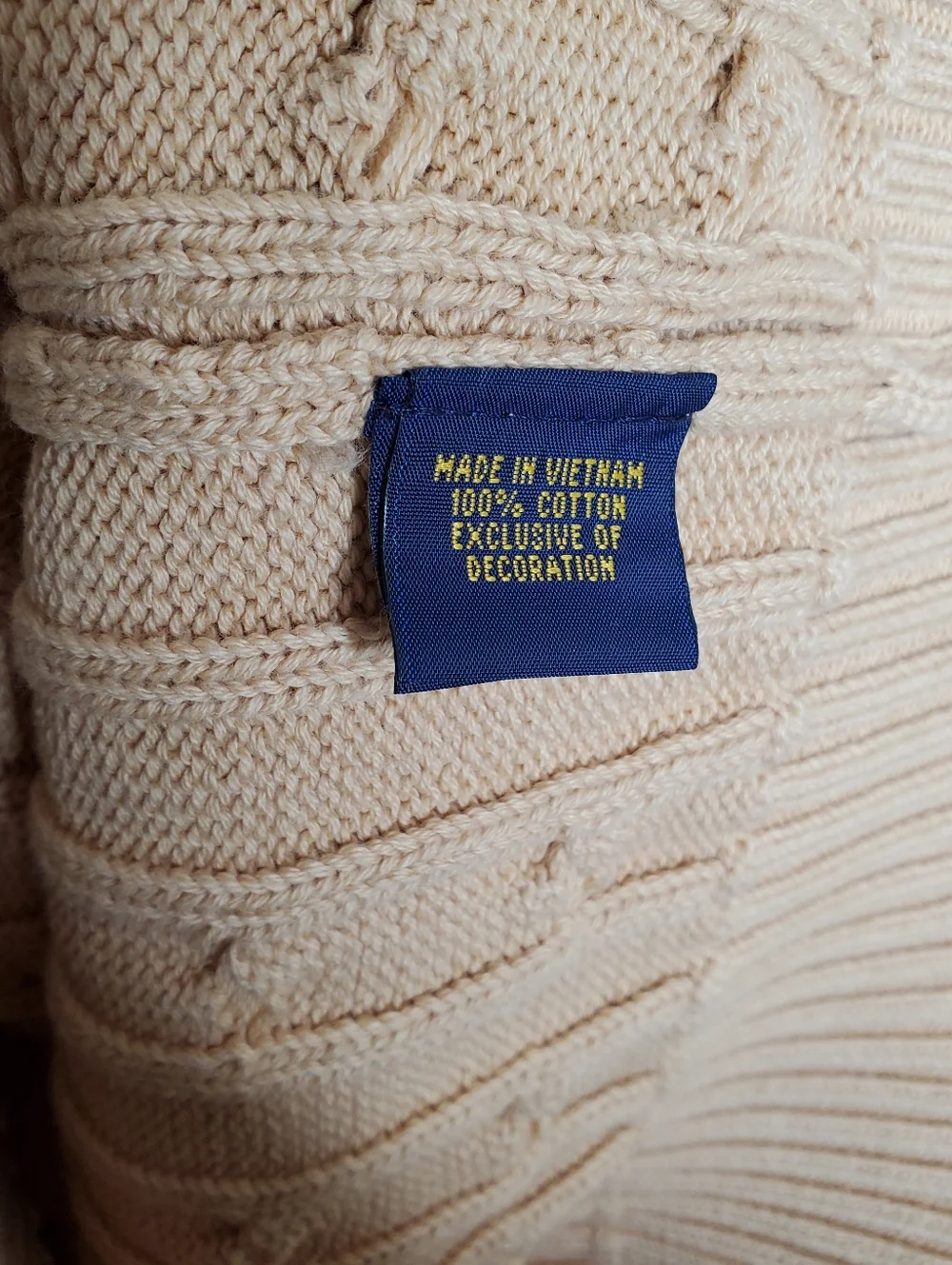Ralph Lauren Polo Mens XL Tan Cable Knit Cotton V-Neck Sweater Vest Grandpacore