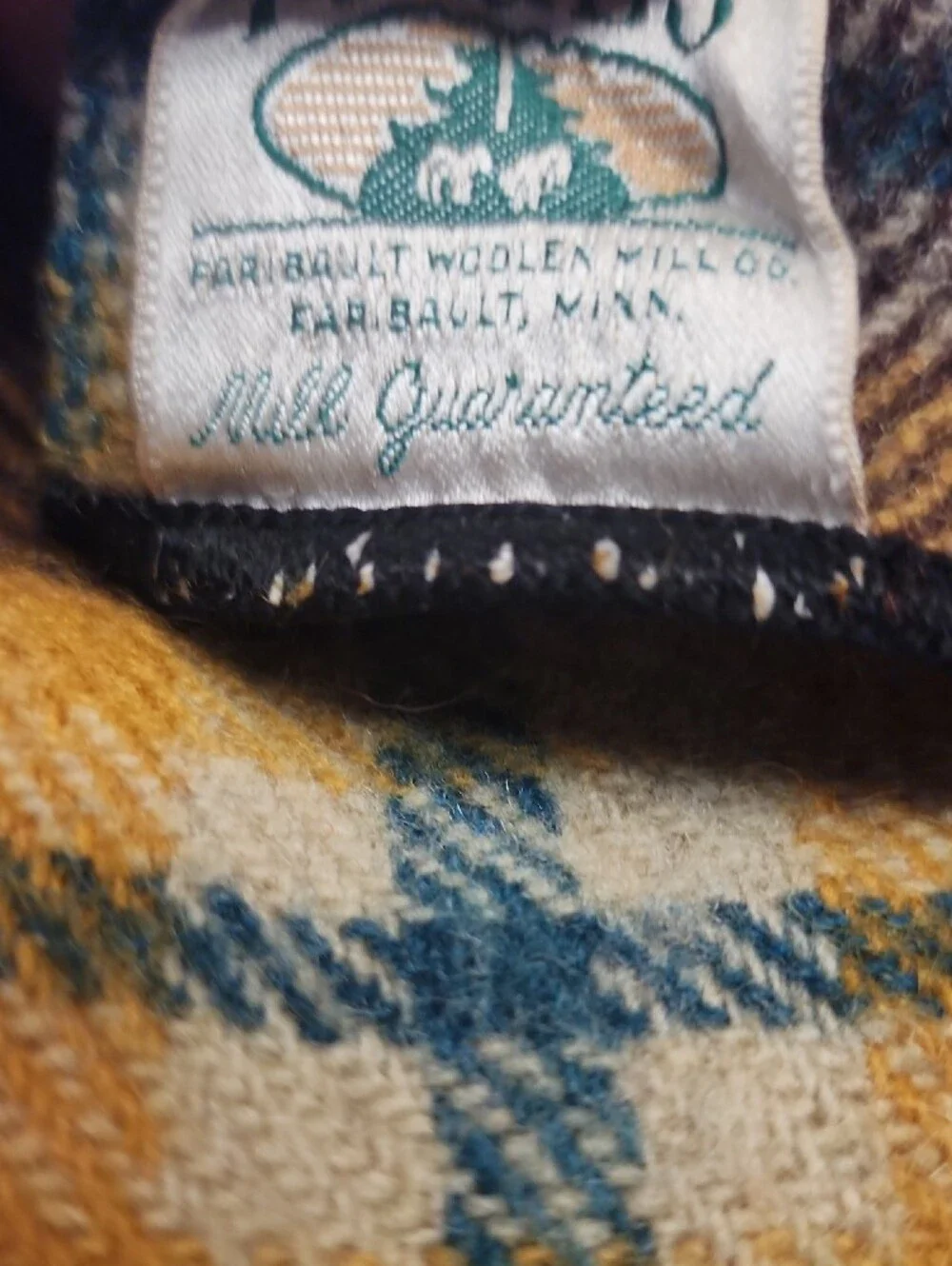 💥4th July Sale 💥Vintage Faribault Wool Mills Brown Yellow  Plaid Wool Blanket