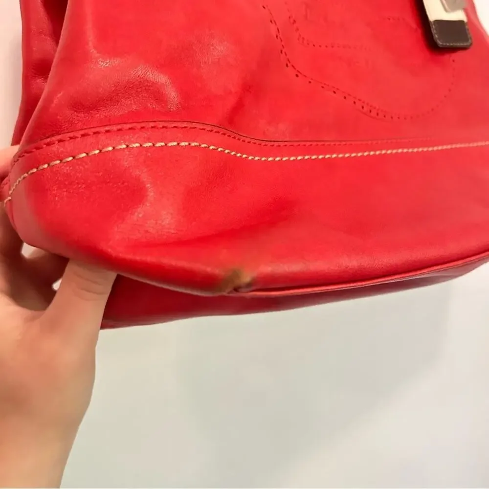 Coach Hampton Perforated & Embossed Leather Tote Handbag Red